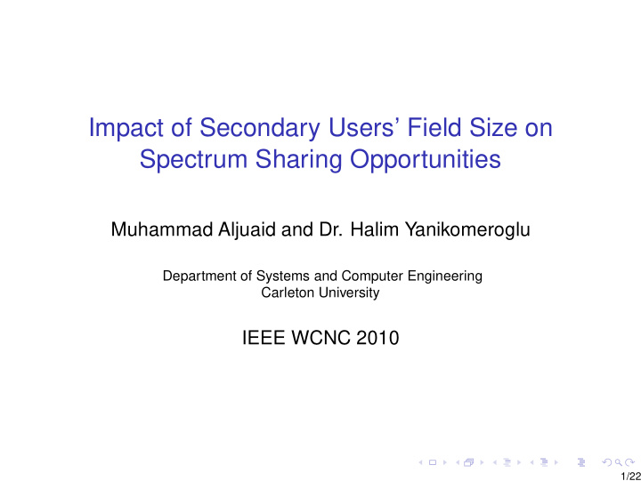 impact of secondary users field size on spectrum sharing