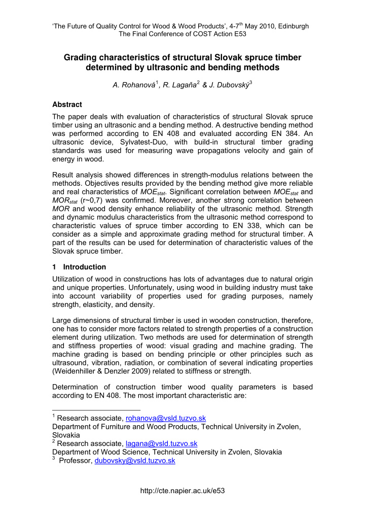 grading characteristics of structural slovak spruce