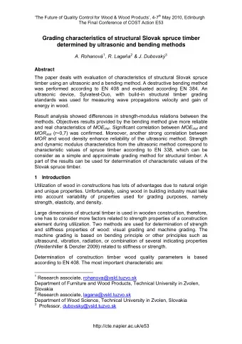 Grading characteristics of structural Slovak spruce timber  determined by ultrasonic and bending