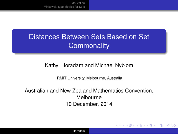 distances between sets based on set commonality