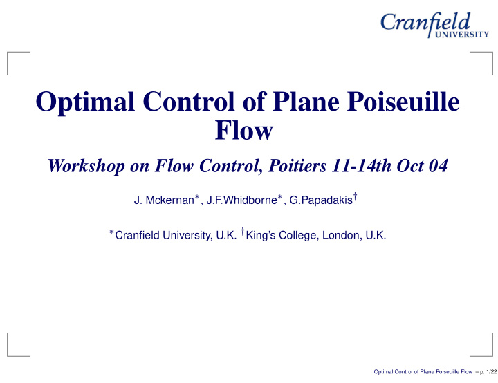 optimal control of plane poiseuille flow