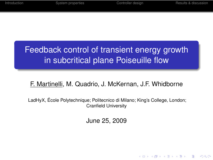feedback control of transient energy growth in