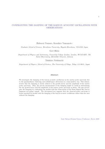 CONFRONTING THE DAMPING OF THE BARYON ACOUSTIC OSCILLATIONS WITH  OBSERVATIONS  Hidenori Nomura,