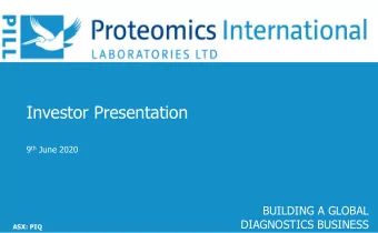 Investor Presentation 9 th June 2020  BUILDING A GLOBAL  DIAGNOSTICS BUSINESS  ASX: PIQ  DISCLAIMER