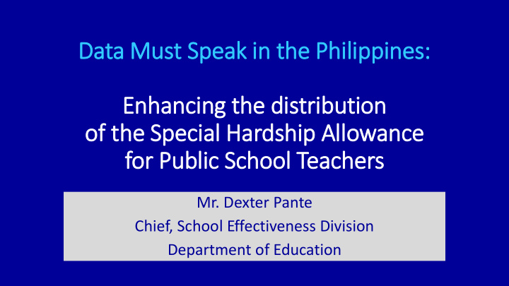 data must speak in in the philippines enhancing the dis