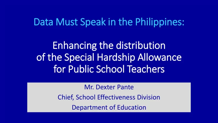 data must speak in in the philippines enhancing the dis