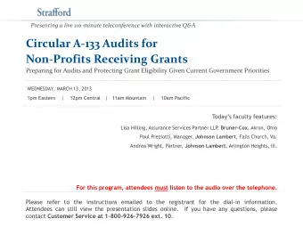 Non-Profits Receiving Grants  Preparing for Audits and Protecting Grant Eligibility Given Current