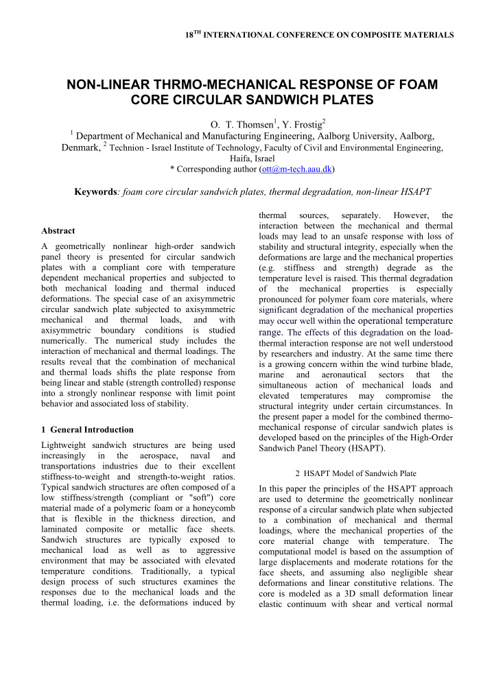 non linear thrmo mechanical response of foam core