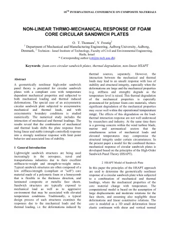 NON-LINEAR THRMO-MECHANICAL RESPONSE OF FOAM  CORE CIRCULAR SANDWICH PLATES O. T. Thomsen 1 , Y.