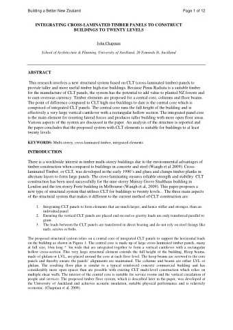 INTEGRATING CROSS-LAMINATED TIMBER PANELS TO CONSTRUCT  BUILDINGS TO TWENTY LEVELS  John Chapman