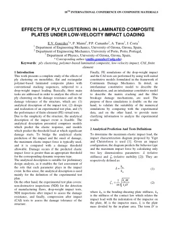 EFFECTS OF PLY CLUSTERING IN LAMINATED COMPOSITE  PLATES UNDER LOW-VELOCITY IMPACT LOADING E.V.
