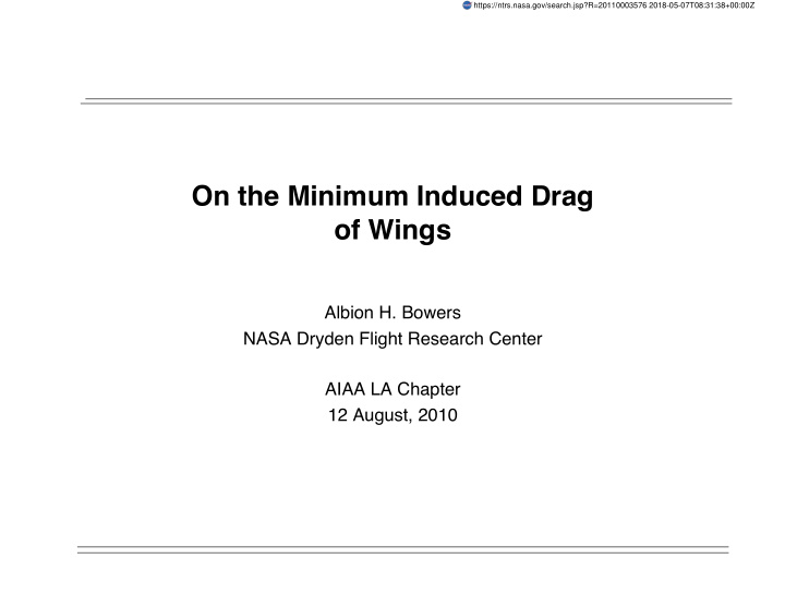 on the minimum induced drag of wings