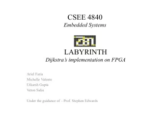 CSEE 4840  Embedded Systems LABYRINTH Dijkstras implementation on FPGA  Ariel Faria  Michelle