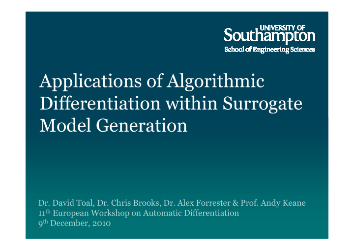 applications of algorithmic differentiation within