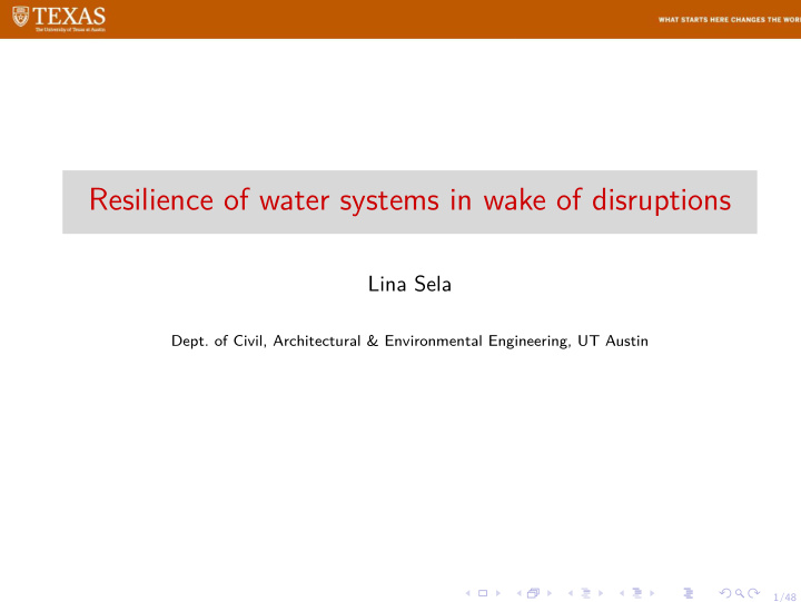 resilience of water systems in wake of disruptions