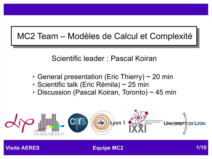 mc2 team mod les de calcul et complexit