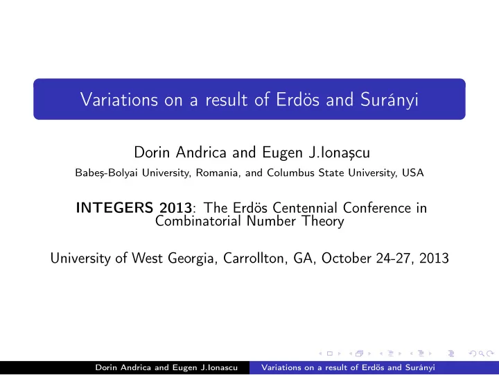 variations on a result of erd s and sur nyi