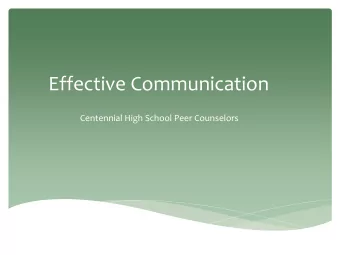 Effective Communication  Centennial High School Peer Counselors  Learning Objectives