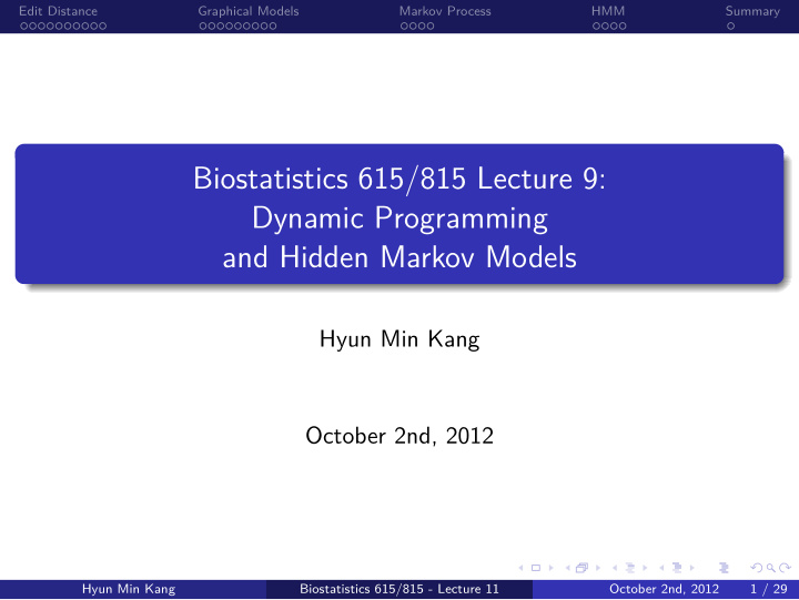 and hidden markov models dynamic programming