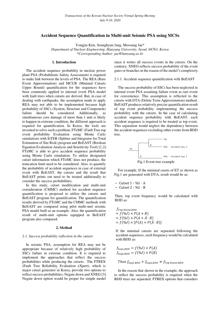 accident sequence quantification in multi unit seismic