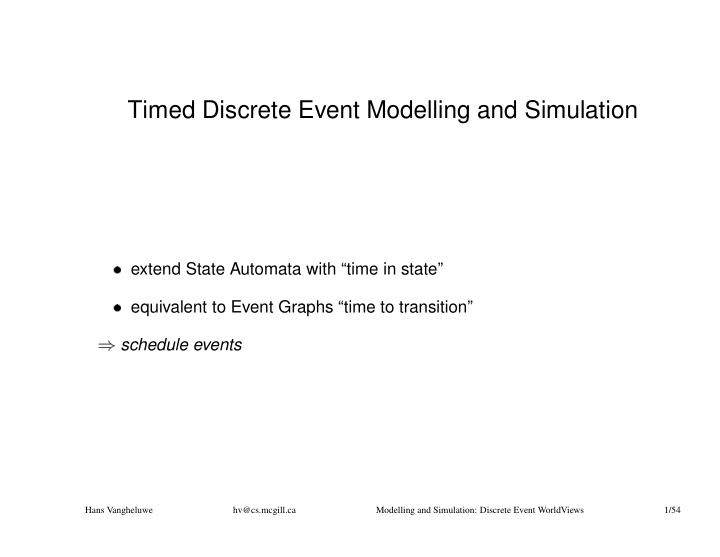 timed discrete event modelling and simulation