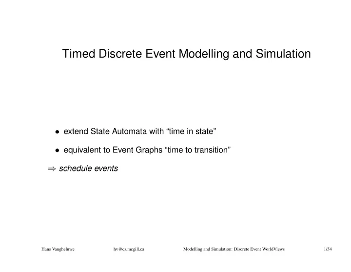 timed discrete event modelling and simulation