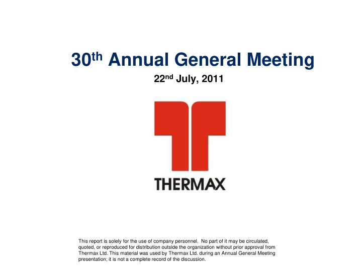 30 th annual general meeting