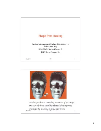 Shape from shading  Surface brightness and Surface Orientation --&gt;  Reflectance map  READING: