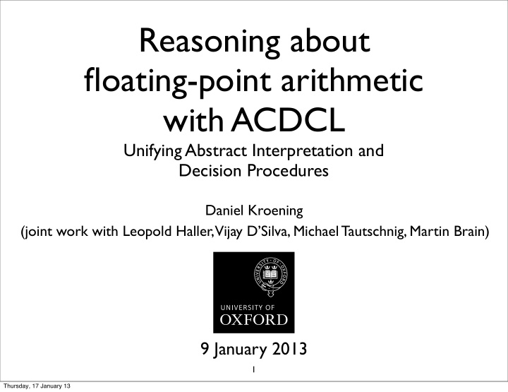 reasoning about floating point arithmetic with acdcl