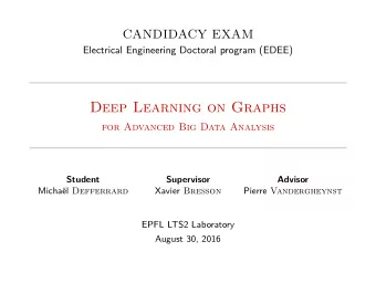 Deep Learning on Graphs  for Advanced Big Data Analysis  Student  Supervisor  Advisor Michal