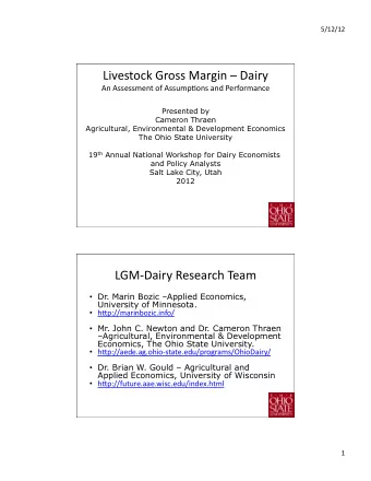 Livestock  Gross  Margin    Dairy    An  Assessment  of  Assump=ons