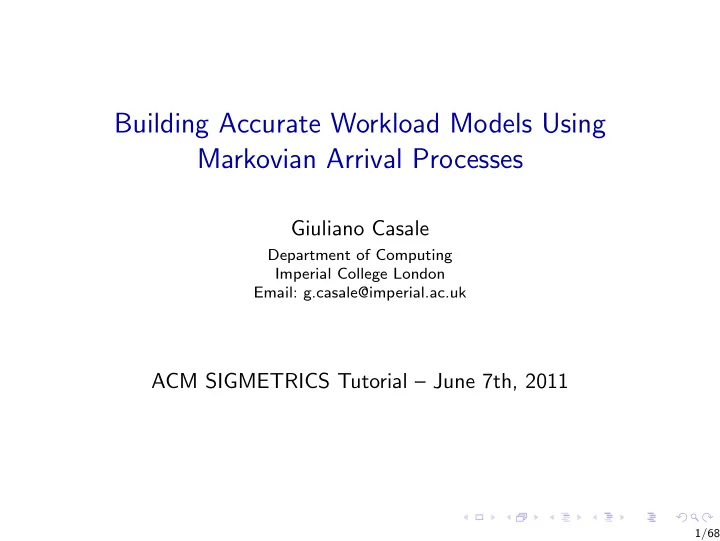 building accurate workload models using markovian arrival