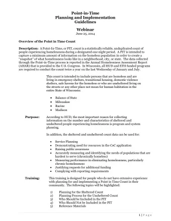 Point-in-Time  Planning and Implementation  Guidelines Webinar  June 25, 2014 Overview of the Point