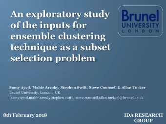 An exploratory study  of the inputs for  ensemble clustering  technique as a subset  selection