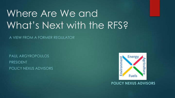 where are we and what s next with the rfs