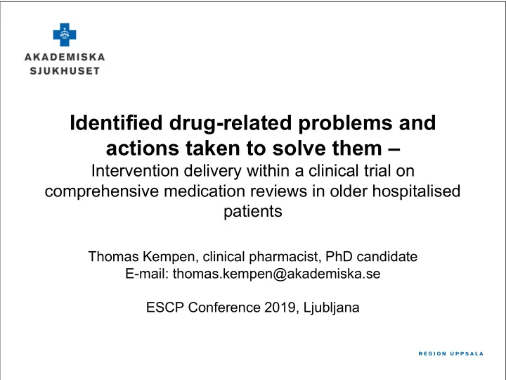 identified drug related problems and actions taken to