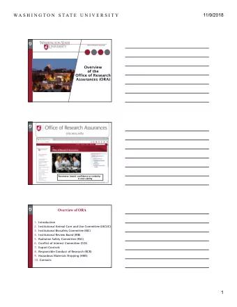 11/9/2018  WA S H I N G T O N  S T AT E  U N I V E R S I T Y  Office of Research Assurances