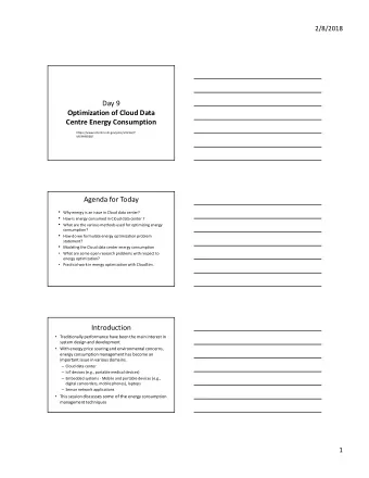 Day 9  Optimization of Cloud Data  Centre Energy Consumption