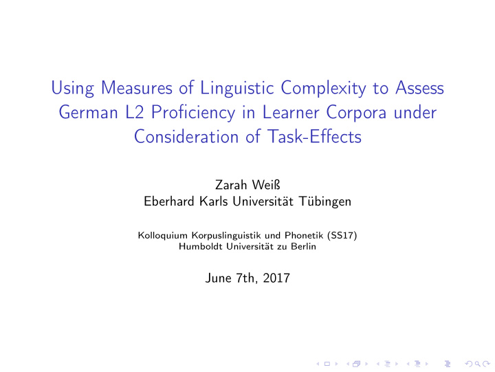 using measures of linguistic complexity to assess german