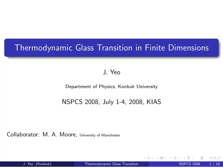 thermodynamic glass transition in finite dimensions