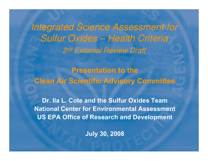 integrated science assessment for sulfur oxides health