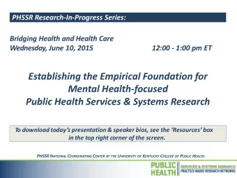 Mental Health-focused  Public Health Services &amp; Systems Research To  download today  s