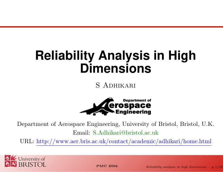 reliability analysis in high dimensions