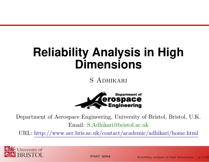 reliability analysis in high dimensions