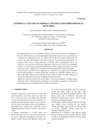 N7P0106  NUMERICAL ANALYSIS OF THERMAL STRATIFICATION PHENOMENON IN  BENT PIPES Marco Pellegrini 1