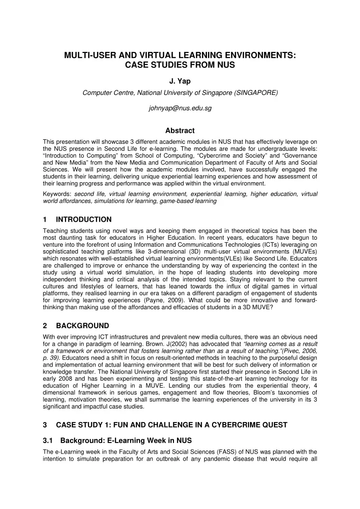 multi user and virtual learning environments case studies
