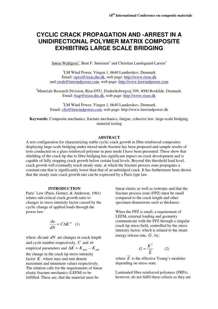 cyclic crack propagation and arrest in a unidirectional