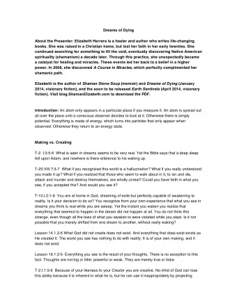 Dreams of Dying  About the Presenter: Elizabeth Herrera is a healer and author who writes