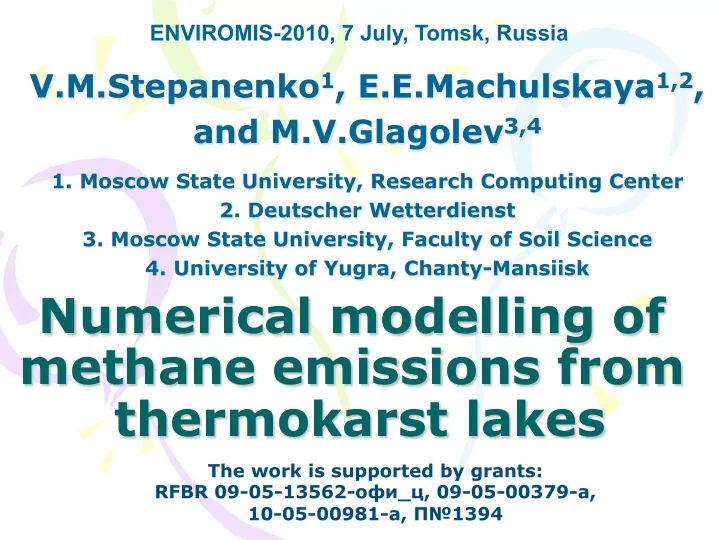 numerical modelling of methane emissions from thermokarst