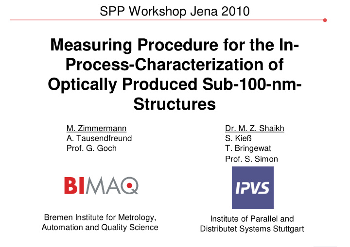 measuring procedure for the in process characterization